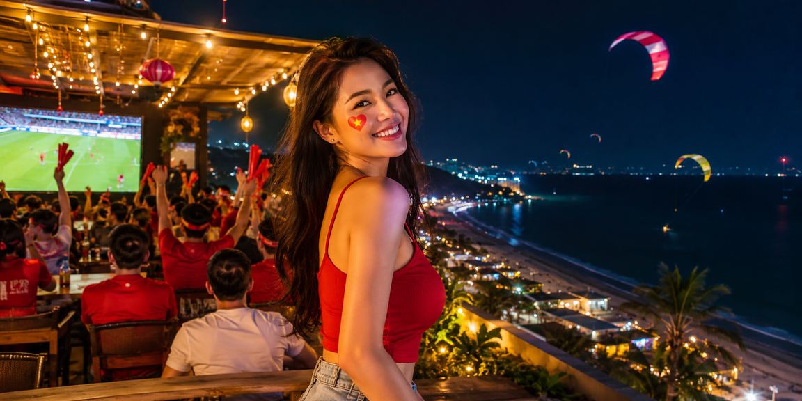 Người hâm mộ bóng đá tại Mũi Né xem phân tích trận đấu trên điện thoại